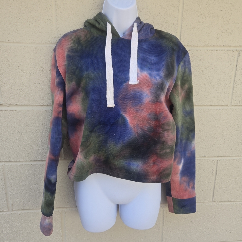 B Free- Women's- Green, Blue, and Pink- Tie-Dye- Cropped Hoodie- Large